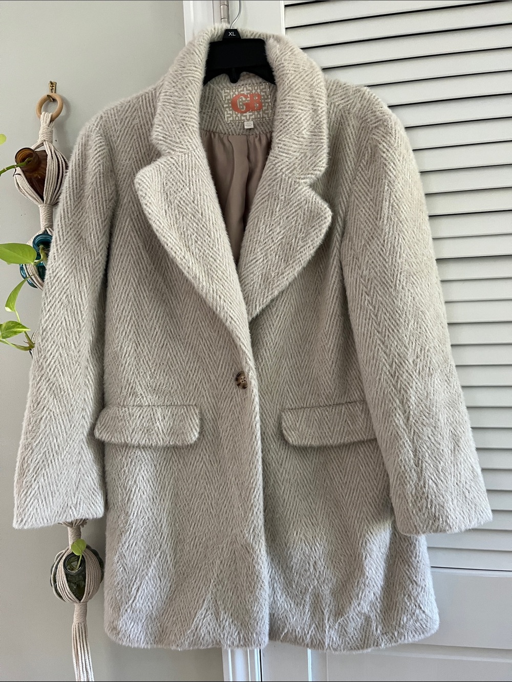 Gianni Bini Cream Herringbone Pea Coat